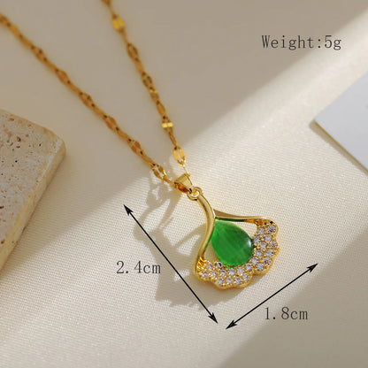 Wholesale Simple Style Classic Style Ginkgo Leaf Copper Plating 18K Gold Plated Pendant Necklace