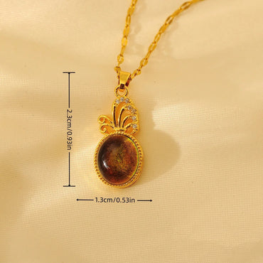 Wholesale Simple Style Classic Style Gourd Copper Plating Inlay 18K Gold Plated Natural Stone Pendant Necklace