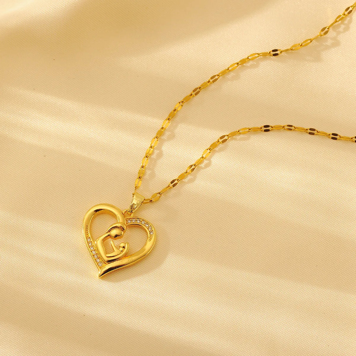 Wholesale Simple Style Classic Style Heart Shape Copper Plating Inlay 18K Gold Plated Zircon Pendant Necklace