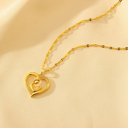 Wholesale Simple Style Classic Style Heart Shape Copper Plating Inlay 18K Gold Plated Zircon Pendant Necklace