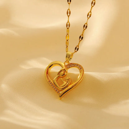 Wholesale Simple Style Classic Style Heart Shape Copper Plating Inlay 18K Gold Plated Zircon Pendant Necklace