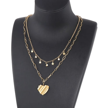 Wholesale Simple Style Classic Style Heart Shape Titanium Steel Inlay Rhinestones Layered Necklaces