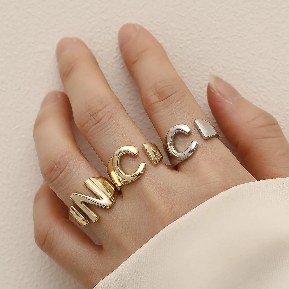 Wholesale Simple Style Classic Style Letter Copper 18K Gold Plated Open Rings