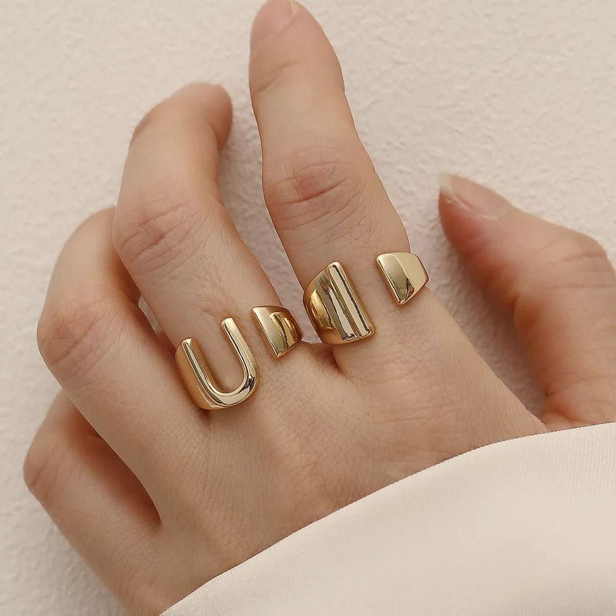 Wholesale Simple Style Classic Style Letter Copper 18K Gold Plated Open Rings