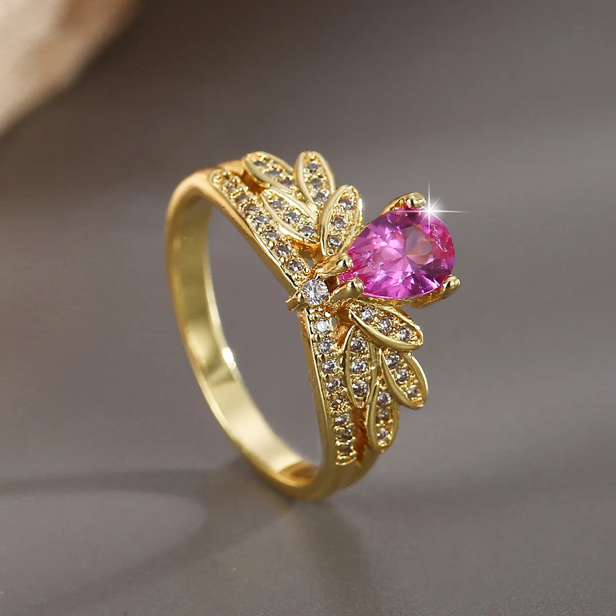 Wholesale Simple Style Classic Style Solid Color Copper Plating Inlay 18K Gold Plated Glass Stone Zircon Rings