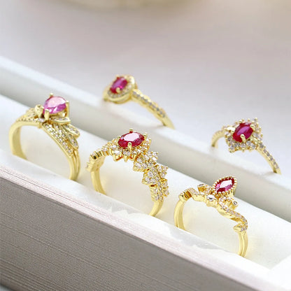 Wholesale Simple Style Classic Style Solid Color Copper Plating Inlay 18K Gold Plated Glass Stone Zircon Rings