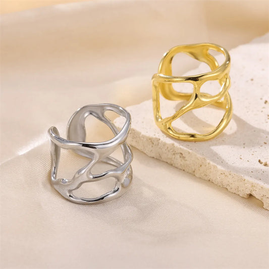 Wholesale Simple Style Classic Style Solid Color Stainless Steel Hollow Out Open Rings