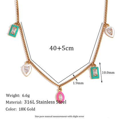 Wholesale Simple Style Classic Style Square Stainless Steel Plating Inlay 18k Gold Plated Rhinestones Necklace