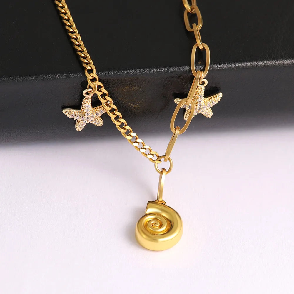 Wholesale Simple Style Classic Style Starfish Conch Shell 304 Stainless Steel Copper Plating 18K Gold Plated