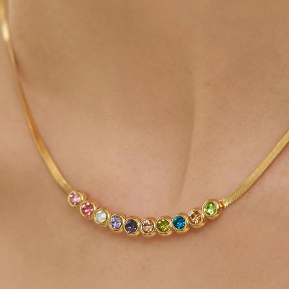 Wholesale Simple Style Color Block Stainless Steel Plating Inlay 18k Gold Plated Zircon Necklace