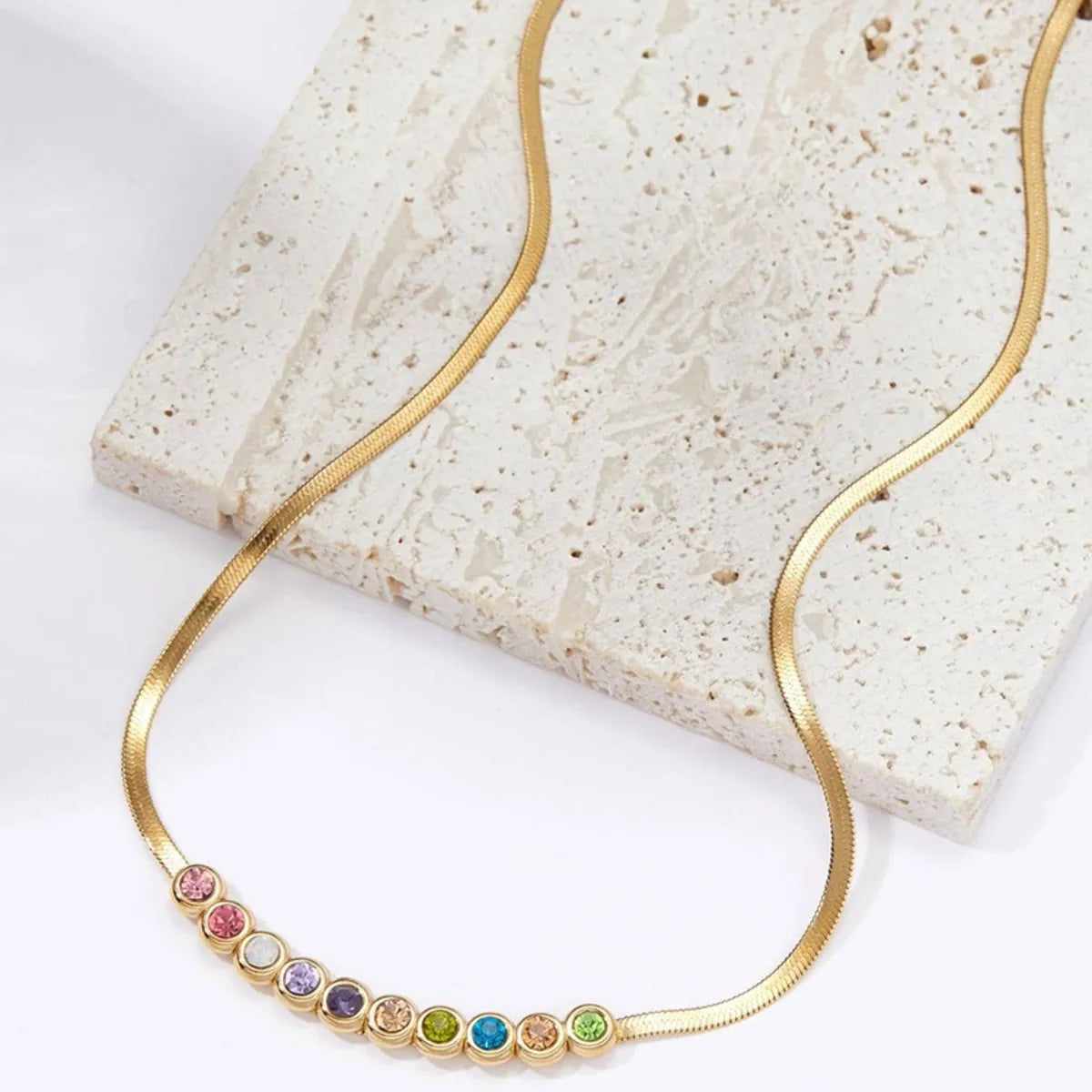 Wholesale Simple Style Color Block Stainless Steel Plating Inlay 18k Gold Plated Zircon Necklace