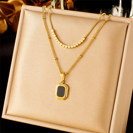 Wholesale Simple Style Color Block Titanium Steel Layered Plating 18k Gold Plated Pendant Necklace