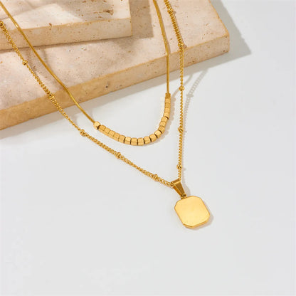 Wholesale Simple Style Color Block Titanium Steel Layered Plating 18k Gold Plated Pendant Necklace