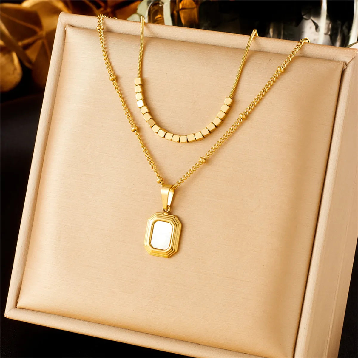 Wholesale Simple Style Color Block Titanium Steel Layered Plating 18k Gold Plated Pendant Necklace