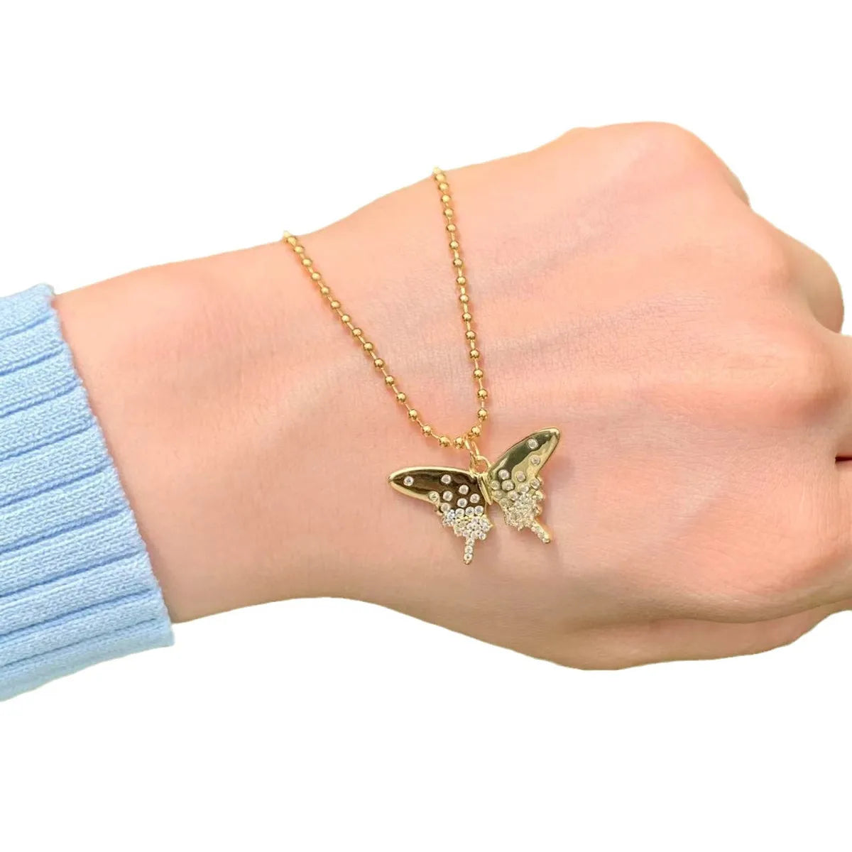 Wholesale Simple Style Commute Butterfly Copper Inlay Rhinestones Pendant Necklace