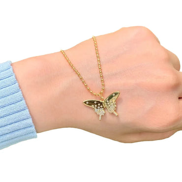 Wholesale Simple Style Commute Butterfly Copper Inlay Rhinestones Pendant Necklace