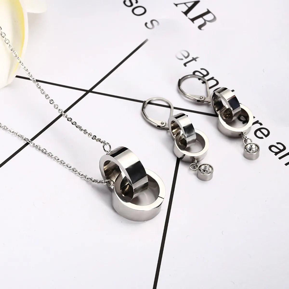 Wholesale Simple Style Commute Double Ring Titanium Steel Polishing Plating Inlay Zircon Jewelry Set