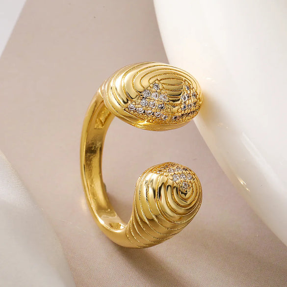 Wholesale Simple Style Commute Geometric Copper Inlay 18K Gold Plated Pearl Zircon Open Rings