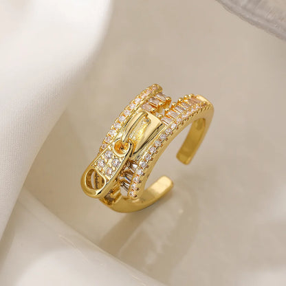 Wholesale Simple Style Commute Geometric Copper Inlay 18K Gold Plated Zircon Open Rings