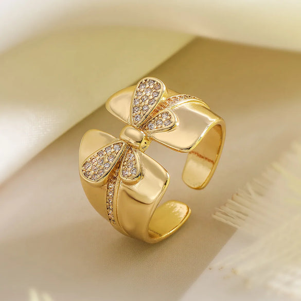 Wholesale Simple Style Commute Geometric Heart Shape Copper Hollow Out Inlay 18K Gold Plated Zircon Open Rings