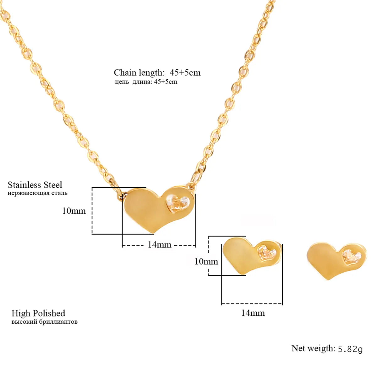 Wholesale Simple Style Commute Heart Shape Stainless Steel Titanium Steel Inlay Zircon Jewelry Set