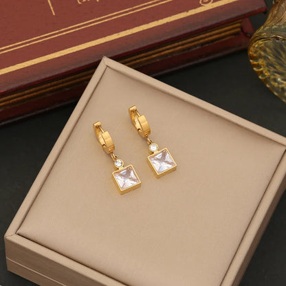 Wholesale Simple Style Commute Korean Style Square Stainless Steel Plating Inlay Glass Earrings Necklace