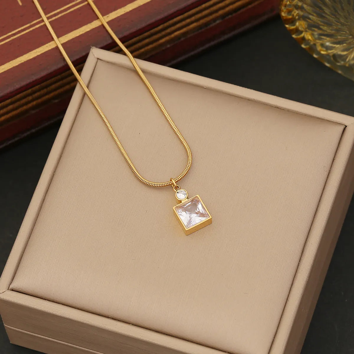 Wholesale Simple Style Commute Korean Style Square Stainless Steel Plating Inlay Glass Earrings Necklace