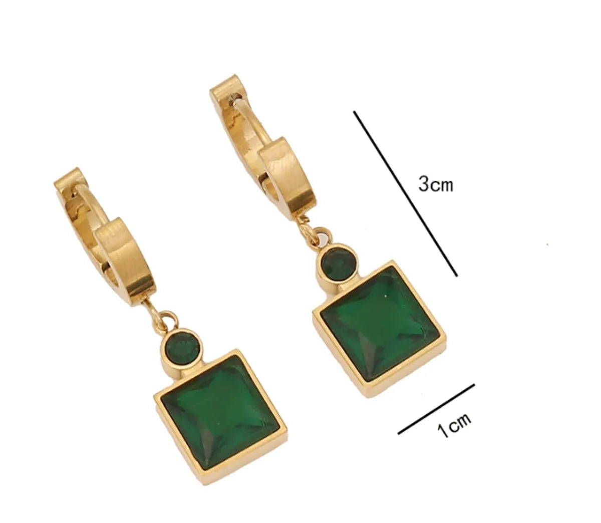 Wholesale Simple Style Commute Korean Style Square Stainless Steel Plating Inlay Glass Earrings Necklace