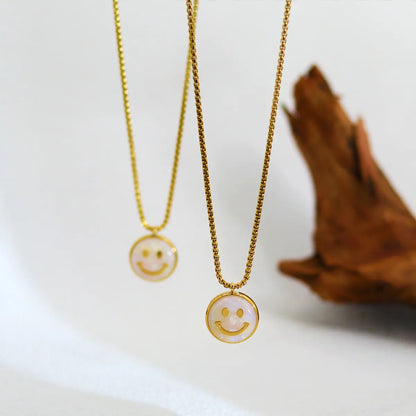 Wholesale Simple Style Commute Round Smiley Face Titanium Steel Plating Inlay 18k Gold Plated Shell Sweater Chain