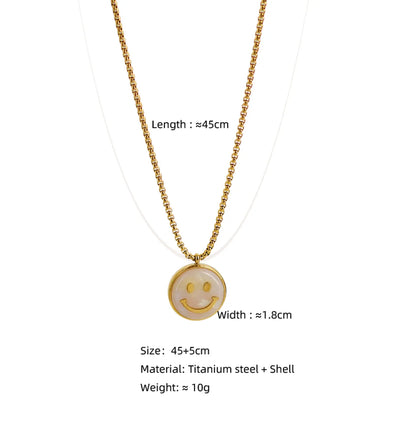 Wholesale Simple Style Commute Round Smiley Face Titanium Steel Plating Inlay 18k Gold Plated Shell Sweater Chain