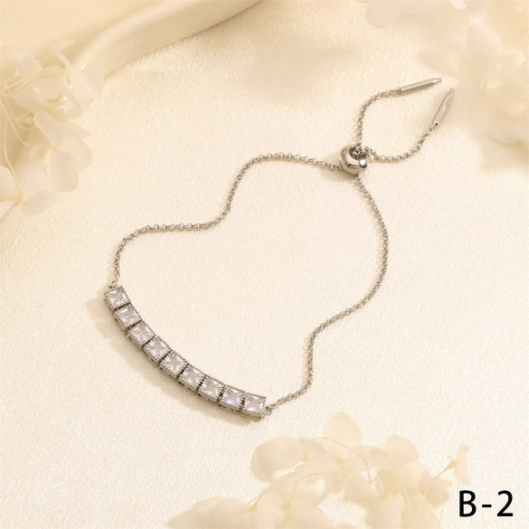 Wholesale Simple Style Commute Round Square Heart Shape Copper Plating Inlay 18K Gold Plated Zircon Bracelets