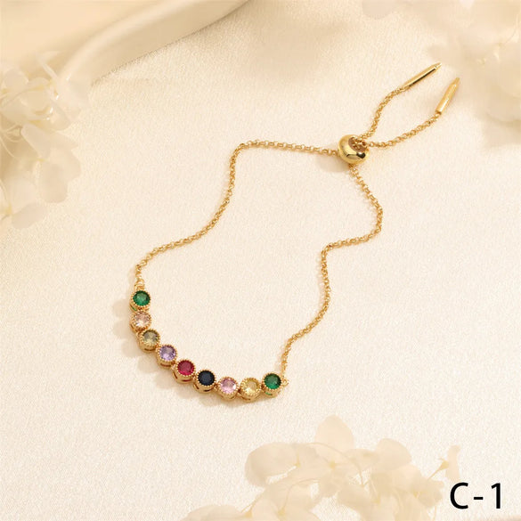 Wholesale Simple Style Commute Round Square Heart Shape Copper Plating Inlay 18K Gold Plated Zircon Bracelets