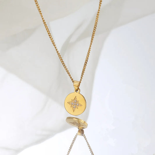 304 Stainless Steel 18K Gold Plated Simple Style Commute Inlay Solid Color Zircon Pendant Necklace