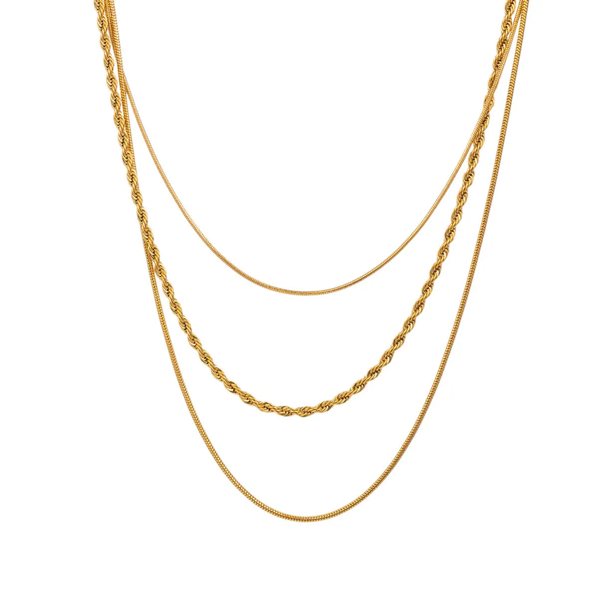 Wholesale Simple Style Commute Solid Color Titanium Steel Plating 18k Gold Plated Three Layer Necklace