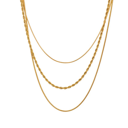 Wholesale Simple Style Commute Solid Color Titanium Steel Plating 18k Gold Plated Three Layer Necklace