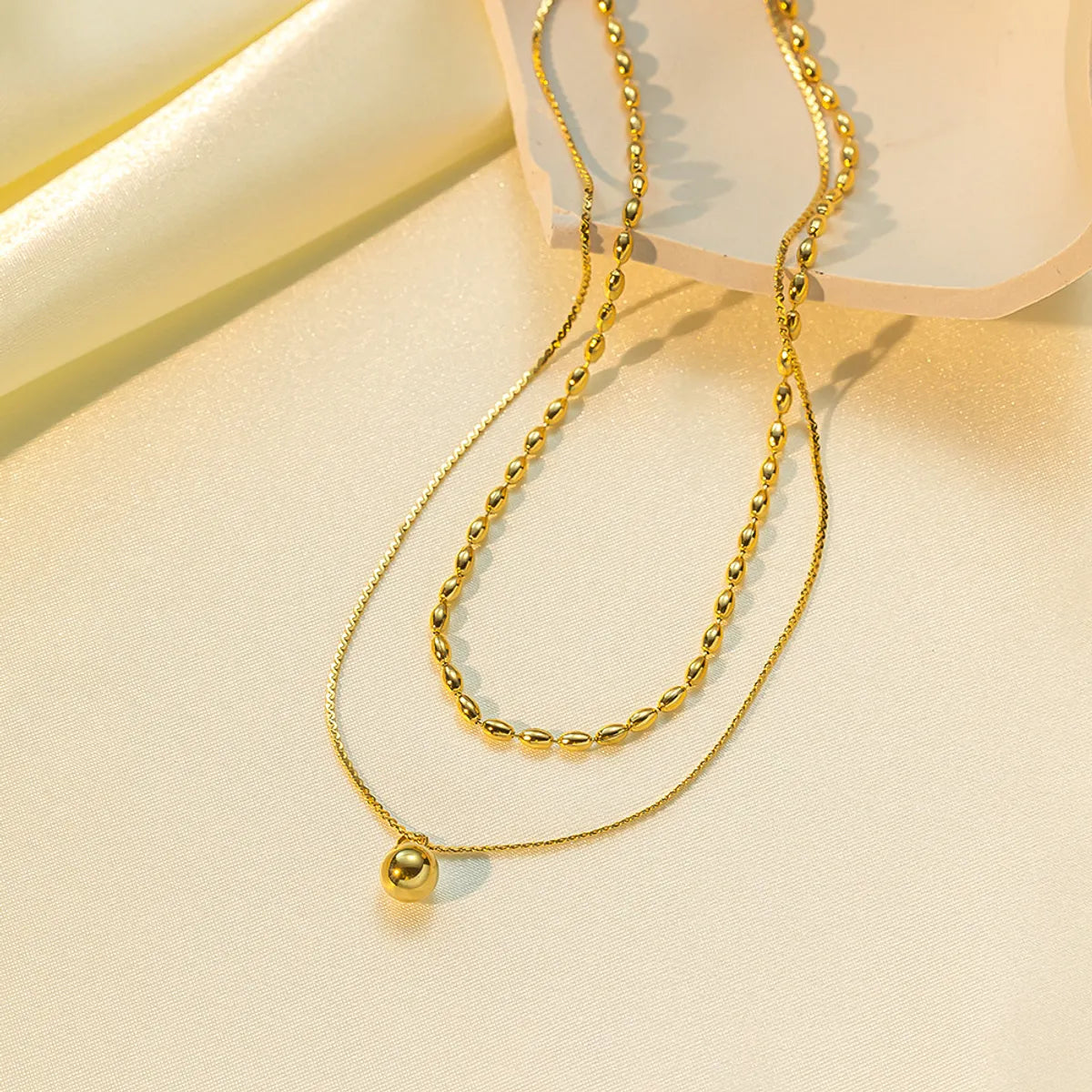 304 Stainless Steel 18K Gold Plated Simple Style Commute Polishing Plating Solid Color Double Layer Necklaces