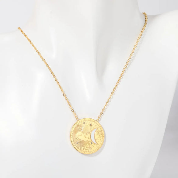 201 Stainless Steel 304 Stainless Steel Gold Plated Simple Style Commute Plating Sun Pendant Necklace