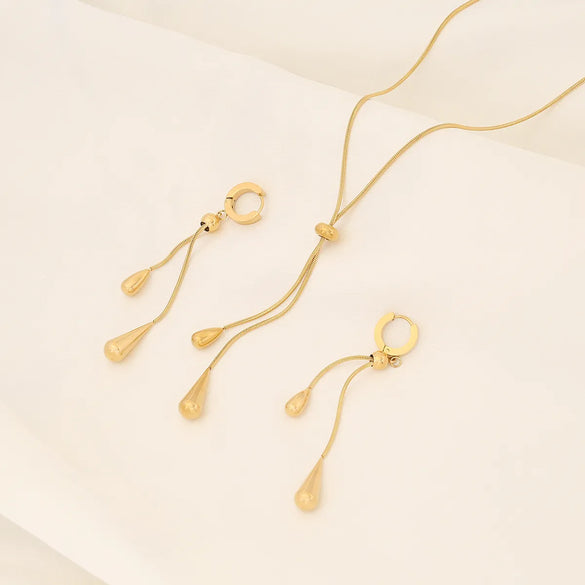 Wholesale Simple Style Commute Water Droplets Stainless Steel Plating Jewelry Set