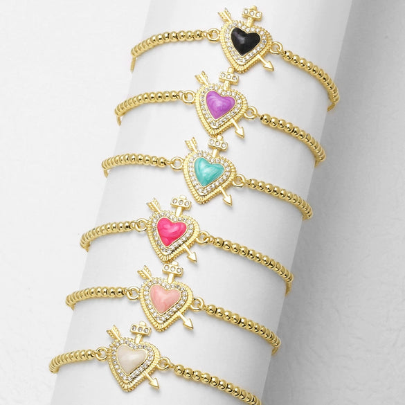 Wholesale Simple Style Copper Heart Pendant Goldplated Bracelet