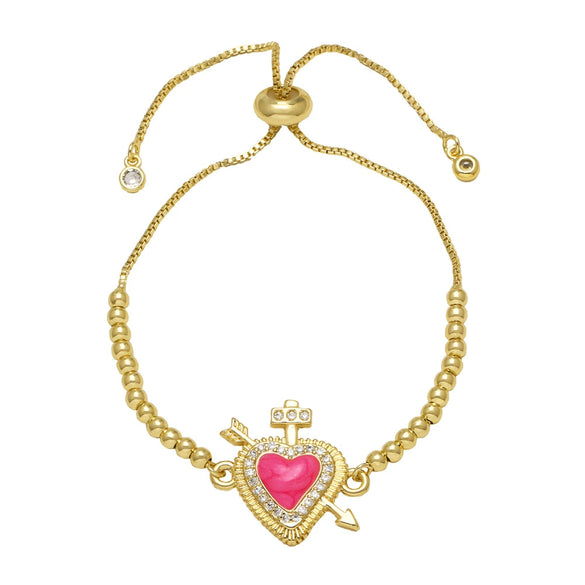 Wholesale Simple Style Copper Heart Pendant Goldplated Bracelet