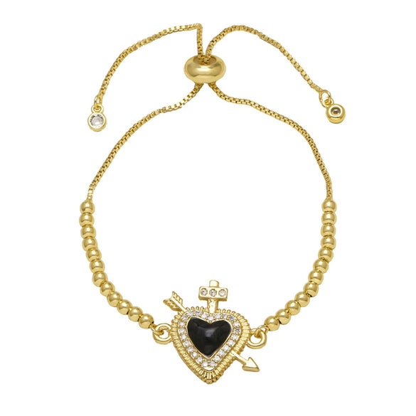 Wholesale Simple Style Copper Heart Pendant Goldplated Bracelet