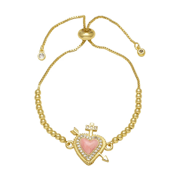Wholesale Simple Style Copper Heart Pendant Goldplated Bracelet