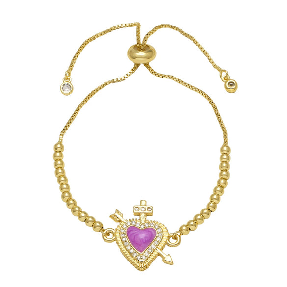 Wholesale Simple Style Copper Heart Pendant Goldplated Bracelet