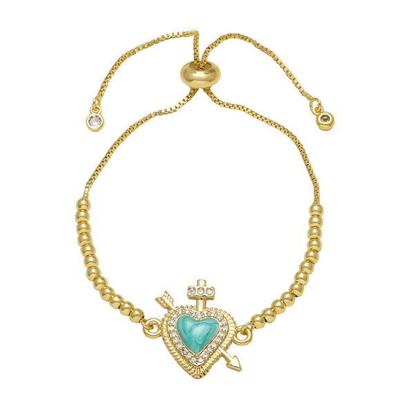 Wholesale Simple Style Copper Heart Pendant Goldplated Bracelet