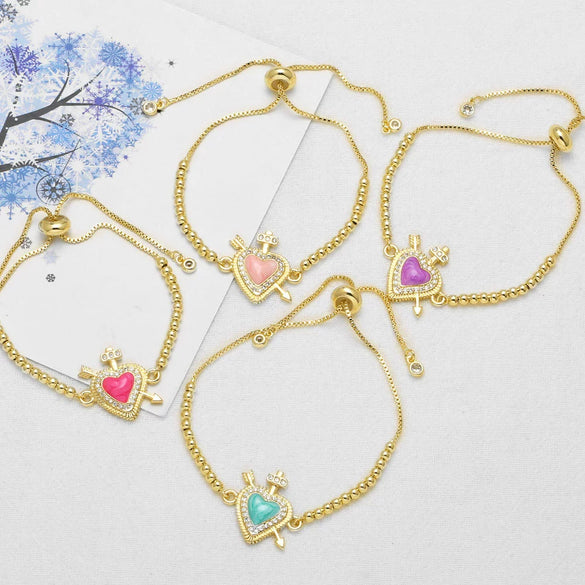 Wholesale Simple Style Copper Heart Pendant Goldplated Bracelet