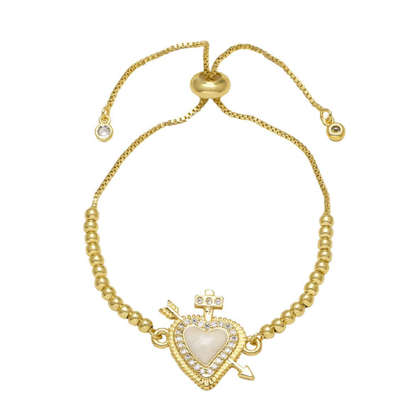 Wholesale Simple Style Copper Heart Pendant Goldplated Bracelet