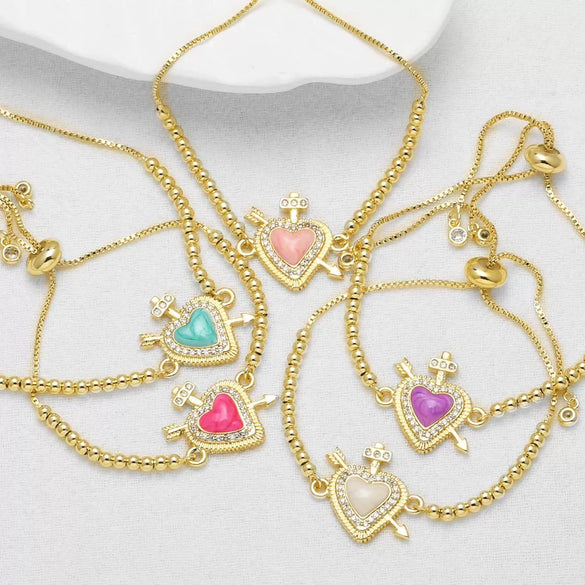 Wholesale Simple Style Copper Heart Pendant Goldplated Bracelet