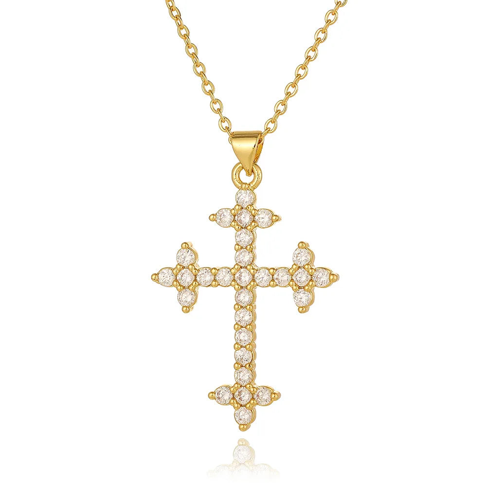 Wholesale Simple Style Cross Copper Plating Inlay Zircon Pendant Necklace