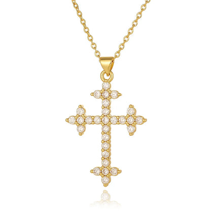 Wholesale Simple Style Cross Copper Plating Inlay Zircon Pendant Necklace