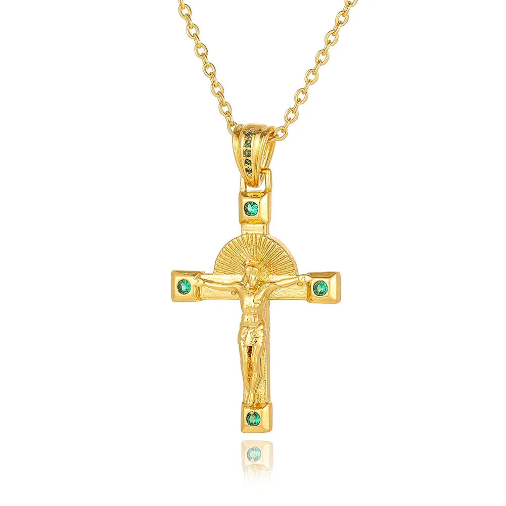 Wholesale Simple Style Cross Copper Plating Inlay Zircon Pendant Necklace